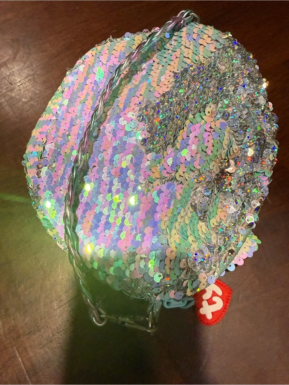 Ty Sequin Cat Coin Purse in Iridescent Aqua and Pink